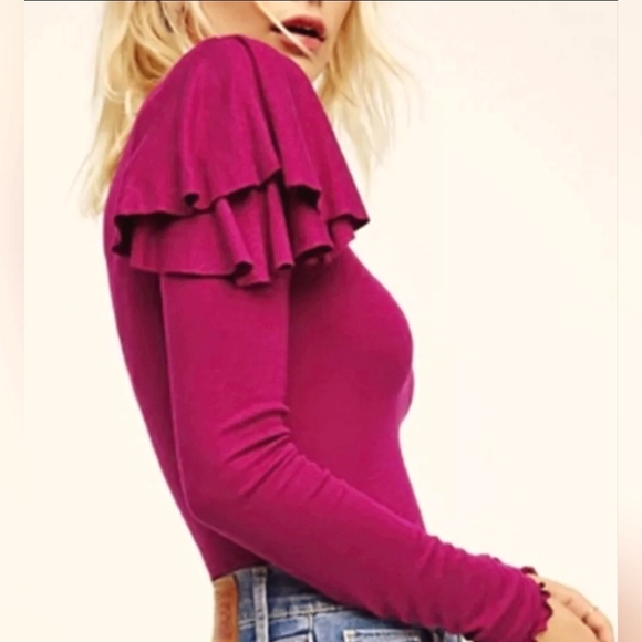 We The Free Berry On Rewind Ribbed Knit Long Sleeve Top, Size S - Picture 3 of 7